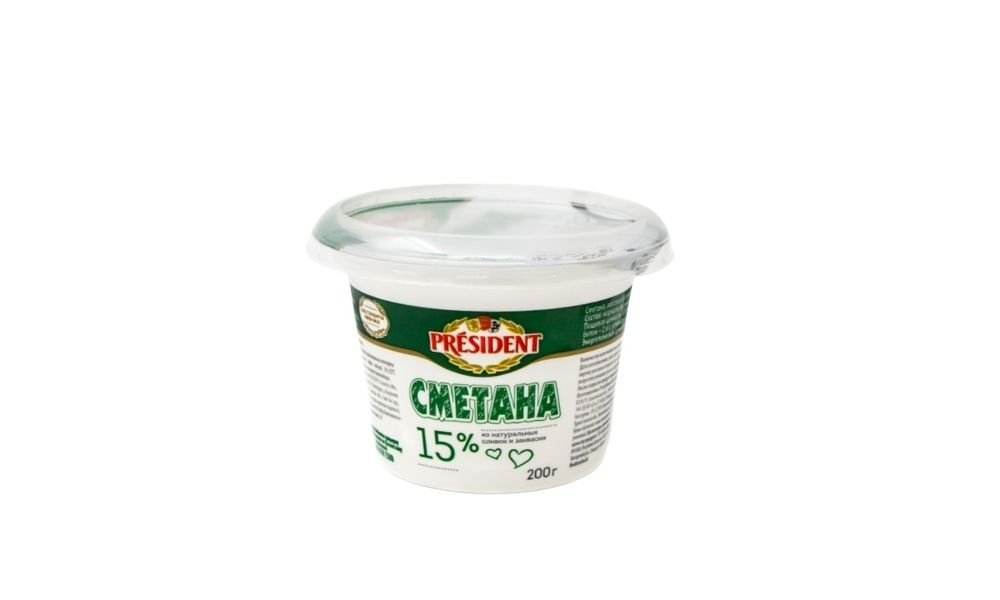 Сметана President 15%, 200 г пластиковый стакан