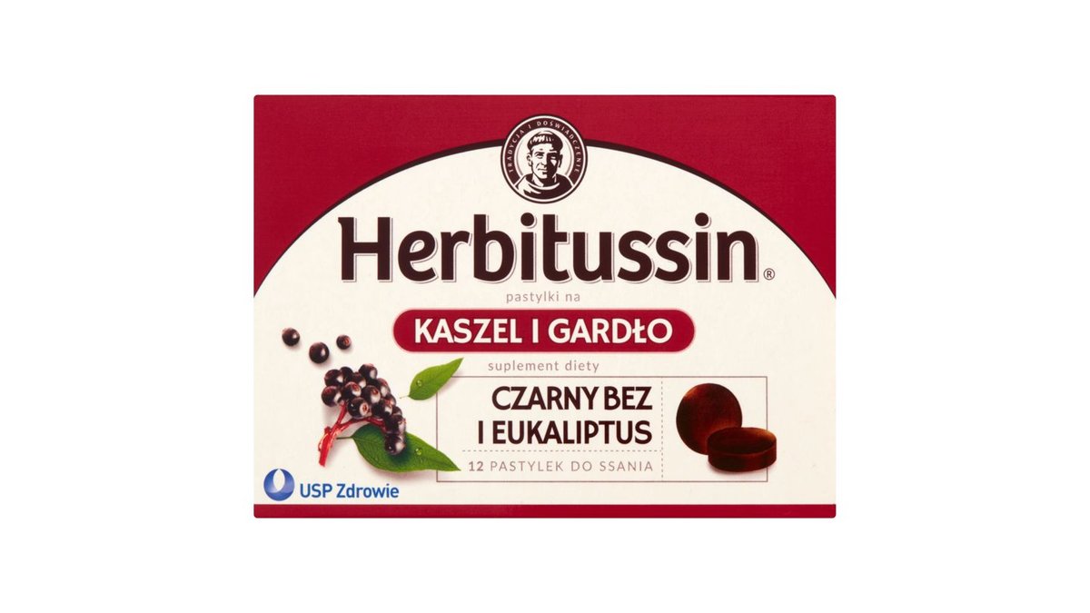 Herbitussin Czarny bez i eukaliptus Pastylki na kaszel i gardło Suplement diety 12 pastylek
