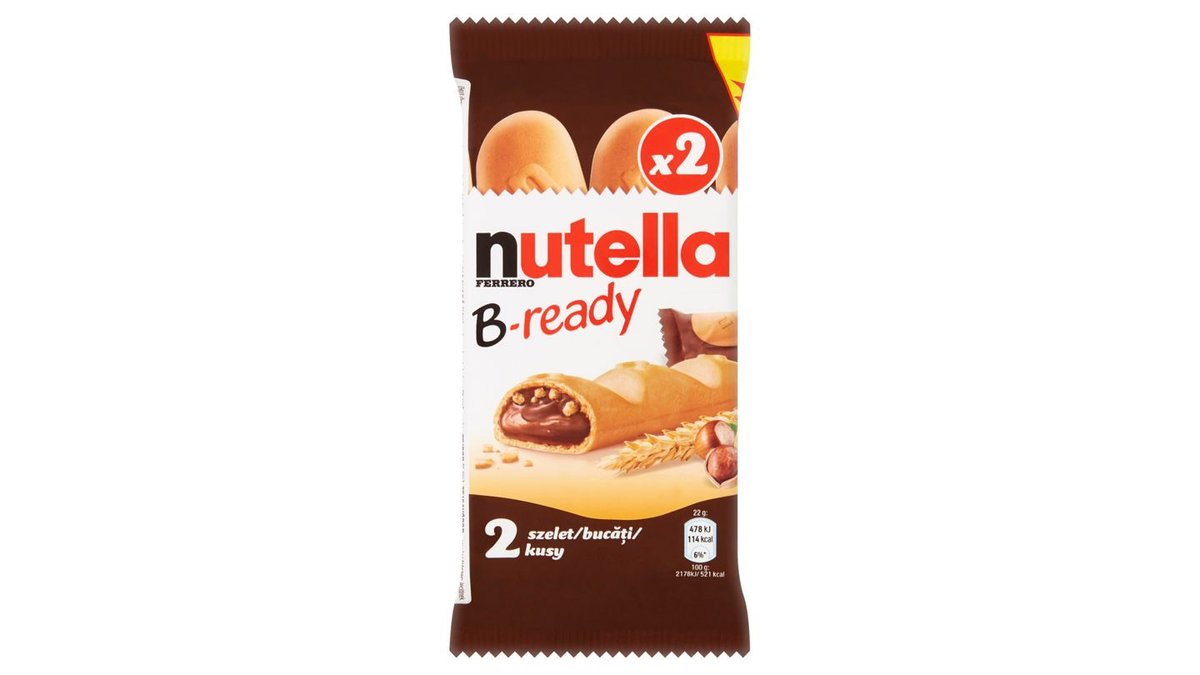 Nutella B-ready Oblátka plnená nátierkou z lieskovcov, kakaa a malými pšeničnými chrumkami 2 ks 44 g