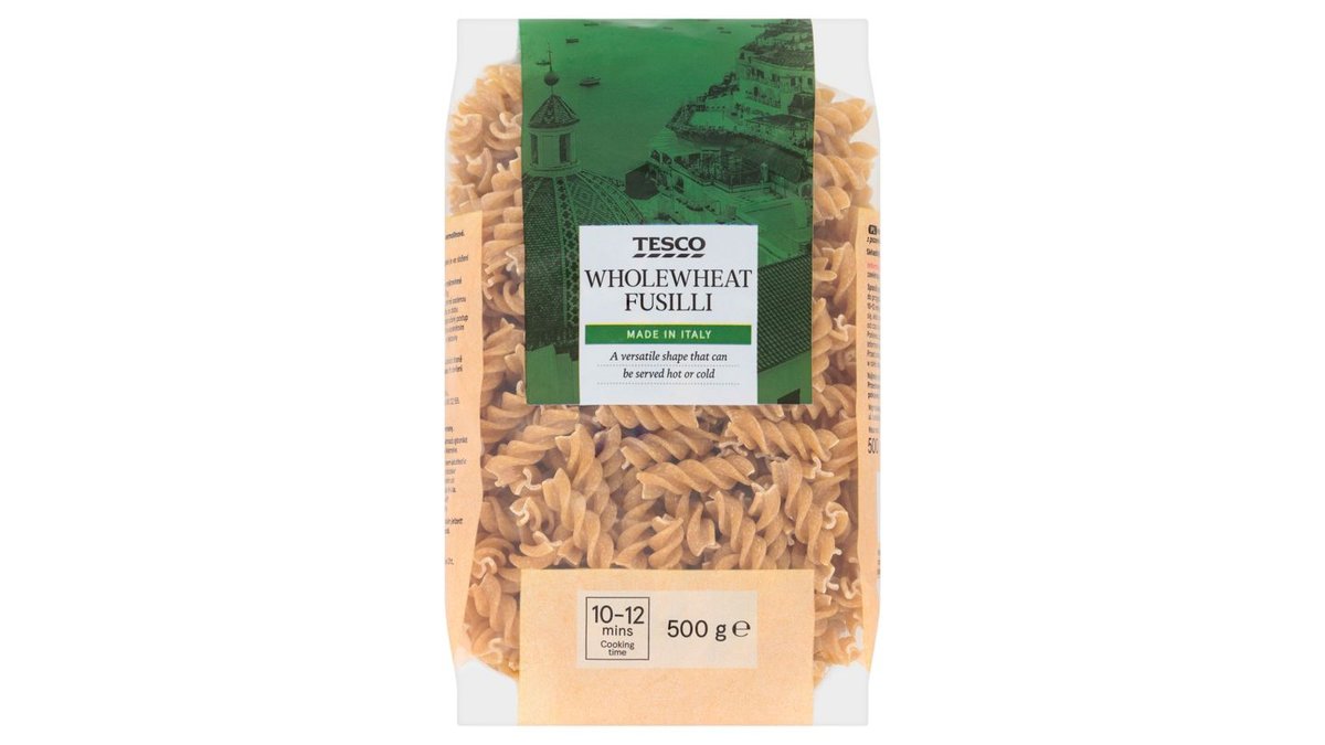 Tesco Fusilli bezvaječné celozrnné semolinové sušené cestoviny 500 g