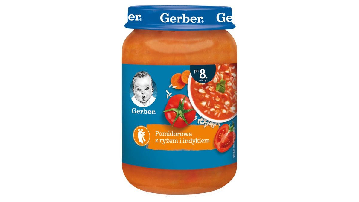Gerber Pomidorowa z ryżem i indykiem dla niemowląt po 8. miesiącu 190 g