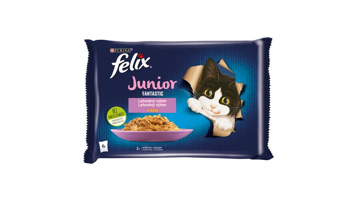 Felix Fantastic Junior kapsičky pre mačiatka kura, losos v želé 4 x 85 g