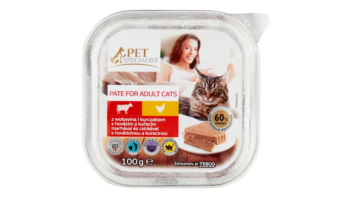 Tesco Pet Specialist Paštéta s hovädzinou a kuracinou 100 g