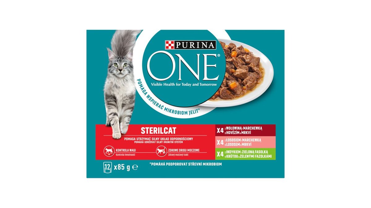 Purina ONE Sterilised kapsičky pre mačky hovädzie, losos, morčacie v šťave 12 x 85 g