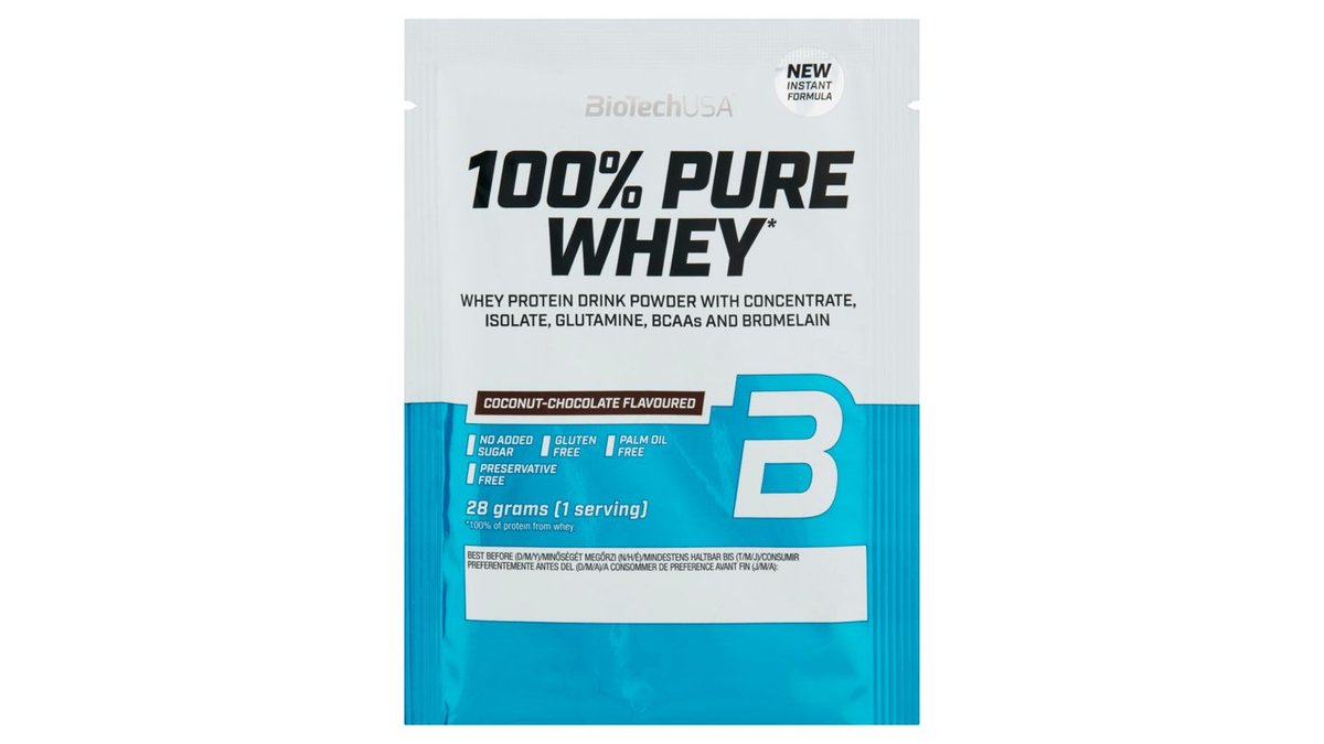 BioTechUSA 100% Pure Whey proteinový nápojový prášok kokos-čokoláda 28 g
