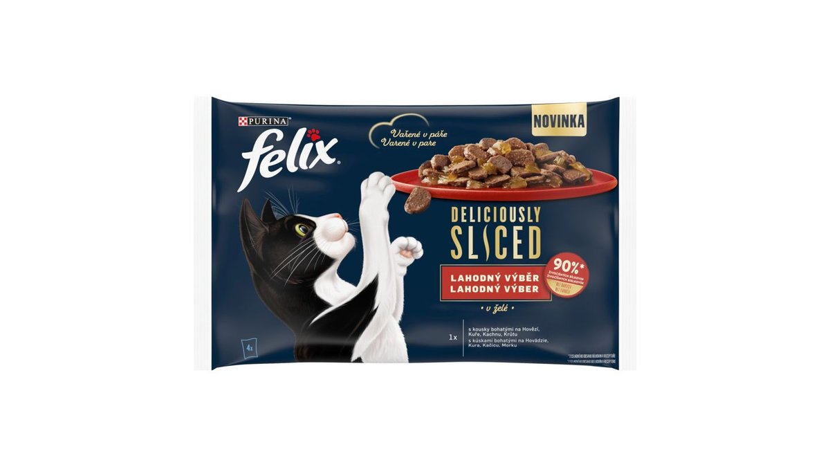 Felix Deliciously Sliced kapsičky pre mačky hovädzie, kura, kačica, morka v želé 4 x 80 g