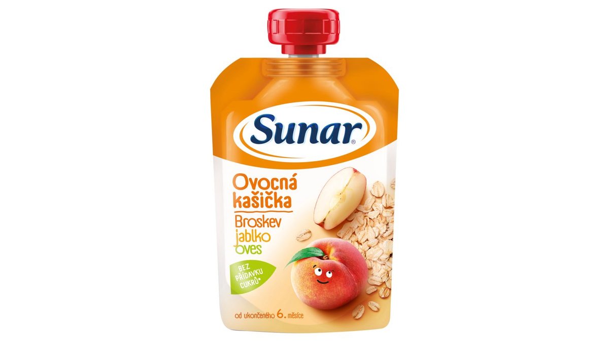 Sunar Ovocná kašička broskyňa, jablko, ovsené vločky 120 g