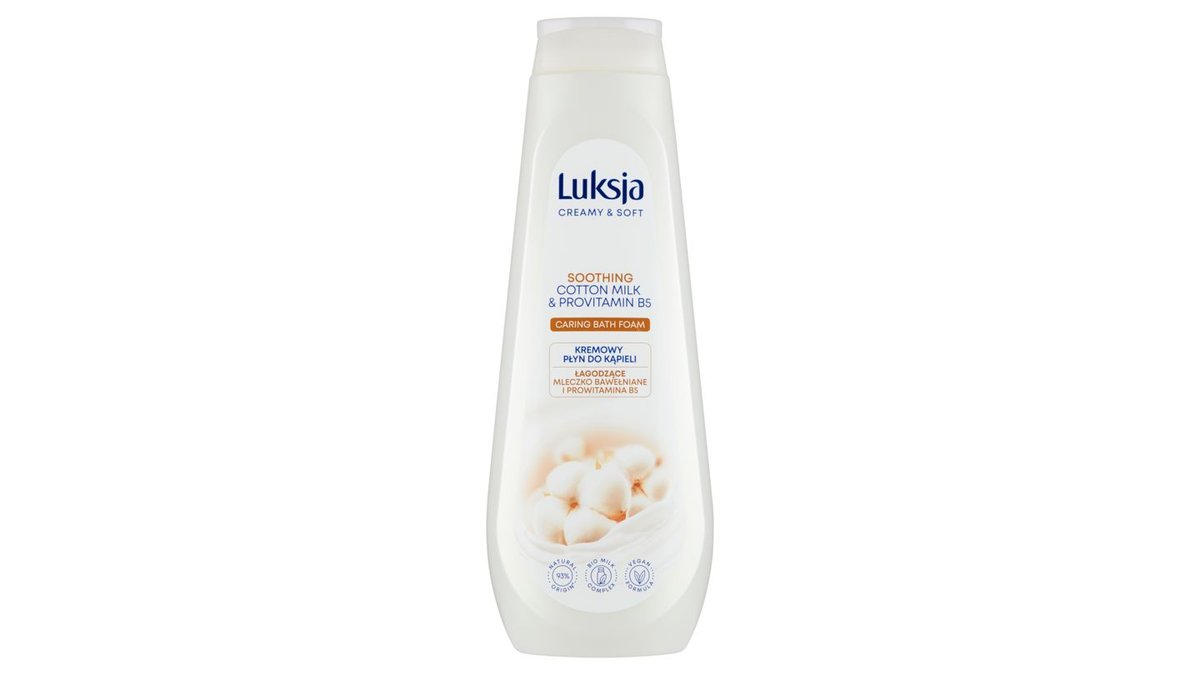 Luksja Creamy & Soft Kremowy płyn do kąpieli łagodzące mleczko bawełniane i prowitamina B5 900 ml