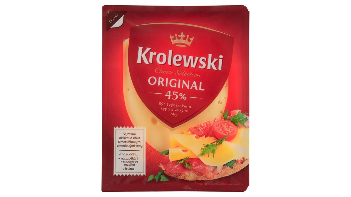 Krolewski Original 45 % sýr švýcarského typu s velkými oky plátky 100g