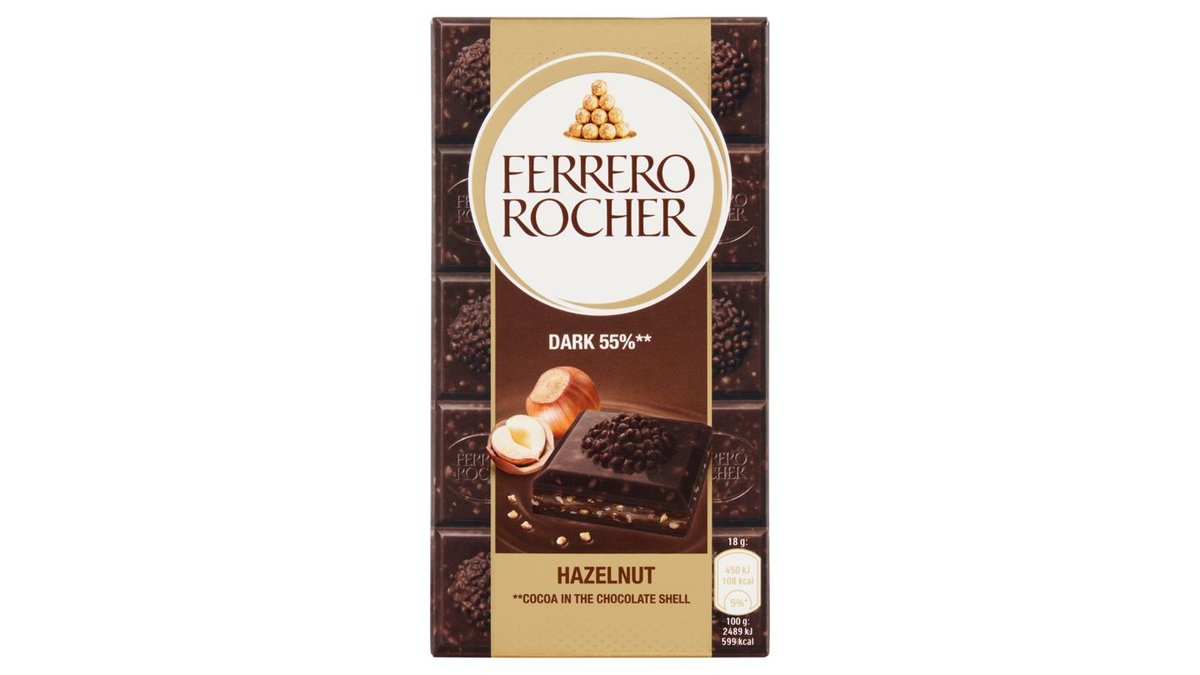 Ferrero Rocher Hořká čokoláda plněná s lískooříškovou náplní a s kousky lískových oříšků 90g