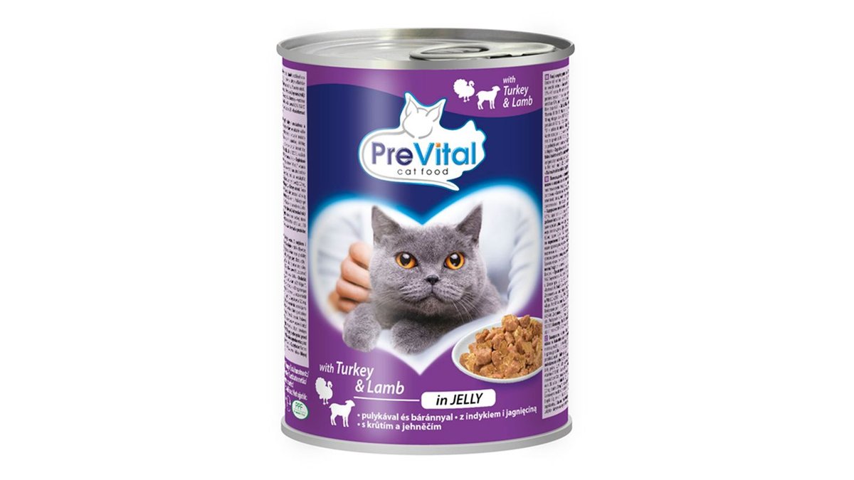 PreVital Kompletné krmivo pre dospelé mačky s morčacinou a jahňacinou v želé 415 g