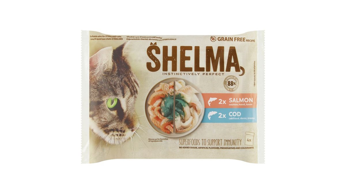 Shelma Dusené filetky bez obilia s lososom a treskou 4 x 85 g