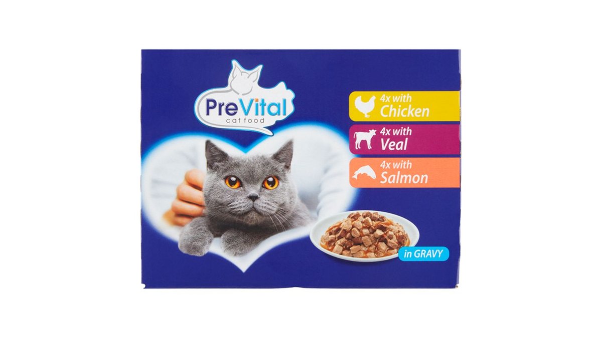 PreVital Kompletné krmivo pre dospelé mačky s kuracinou, teľacinou, lososom v omáčke 12 x 100 g