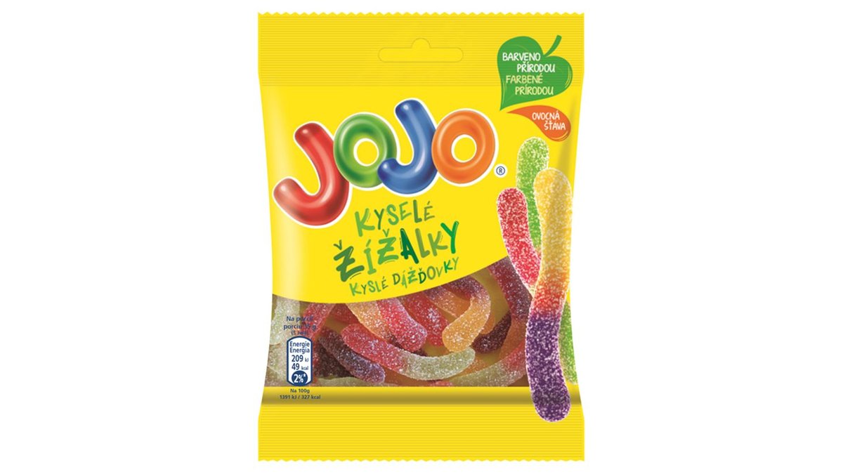 JOJO Kyslé dážďovky želé cukríky s ovocnými príchuťami 80 g
