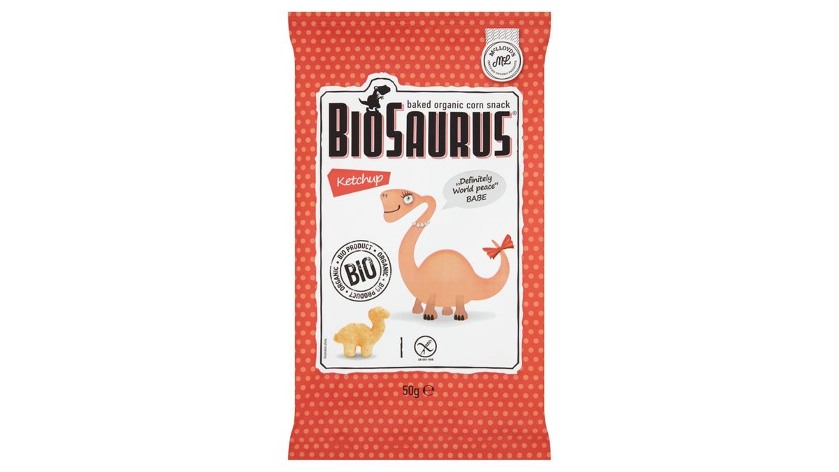 BioSaurus Ekologiczne pieczone chrupki kukurydziane o smaku ketchupowym 50 g