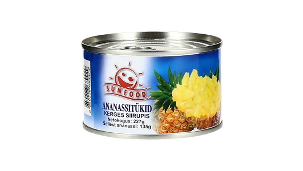 Sunfood ananassitükid 227g kerges siirupis