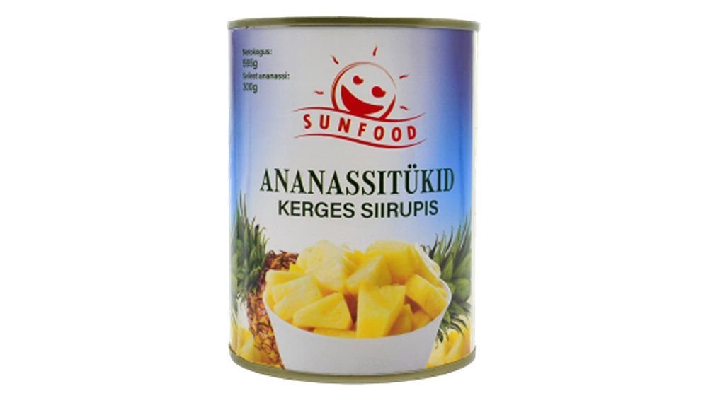 Sunfood Ananassitükid 565g kerges siirupis