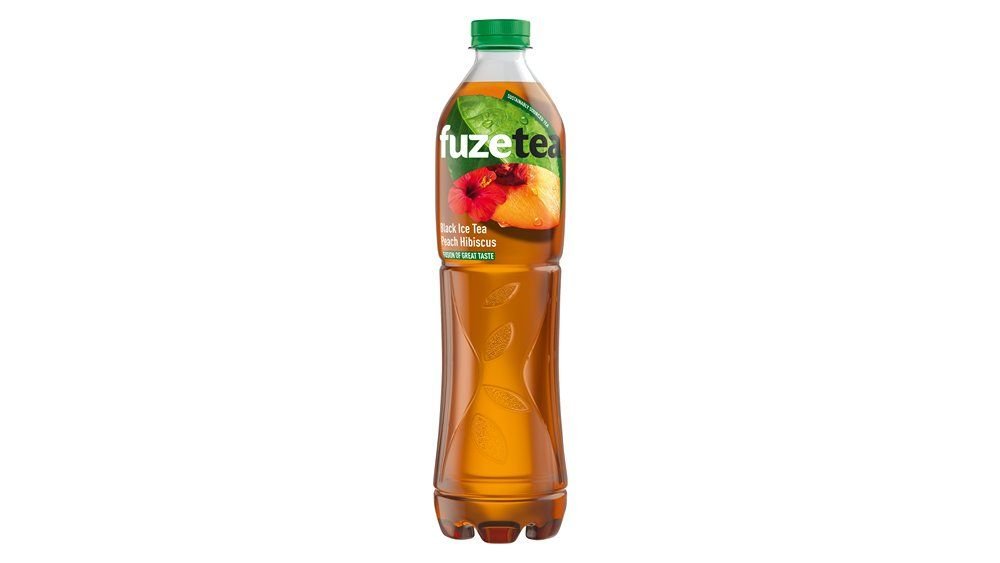 Virsikumaitseline hibiski ja musta tee ekstraktiga karboniseerimata teejook suhkrute ja magusainega Fuze Tea 1,5l