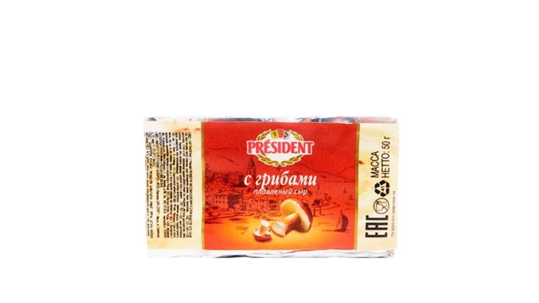 Сыр плавленный President с грибами 30% 50 г