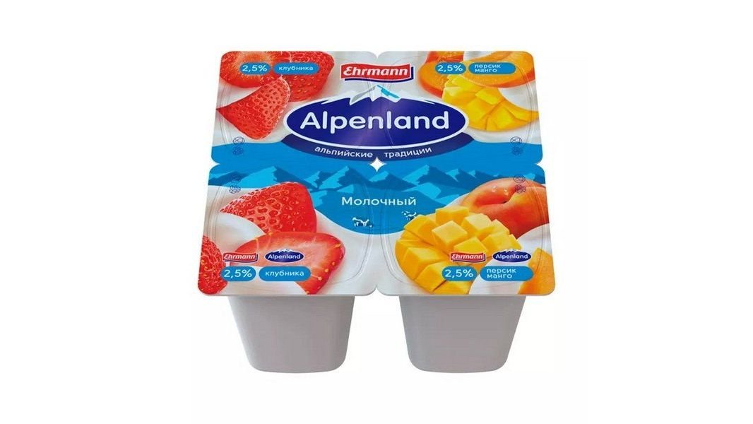 Йогурт Alpenland клубника/персик/манго 2.5% 95 г