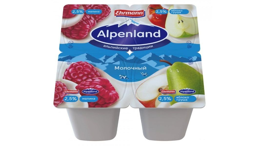Йогурт Alpenland малина/яблоко/груша 2.5% 95 г
