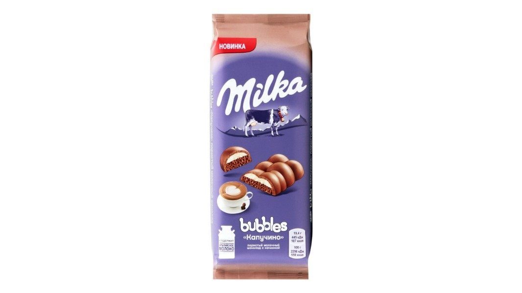 Шоколад молочный Milka bubbles пористый капуччино 97 г