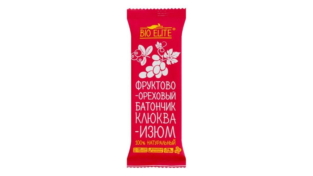 Батончик Bio Elite фруктово-орех клюква изюм 35 г