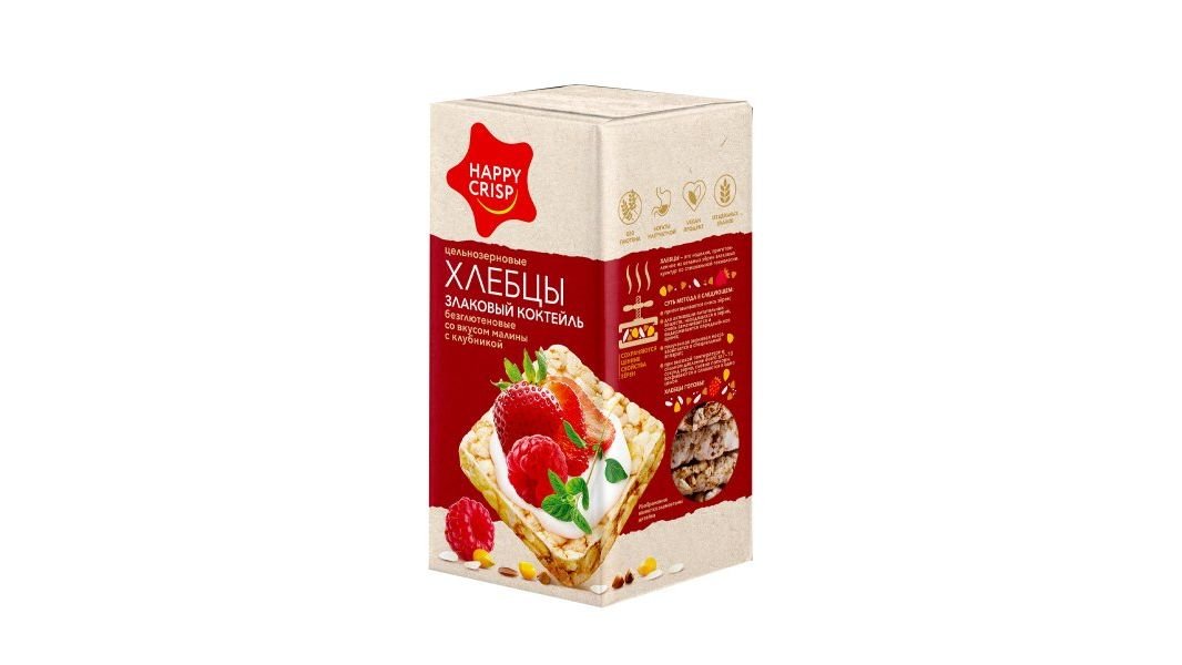 Хлебцы Happy Crisp злаковый Коктейль малина с клубникой 60 г пакет