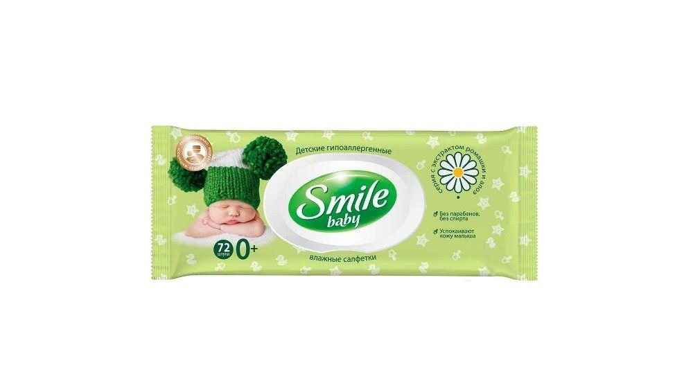 Салфетки  детские влажные Smile baby алоэ-ромашка, 72 шт