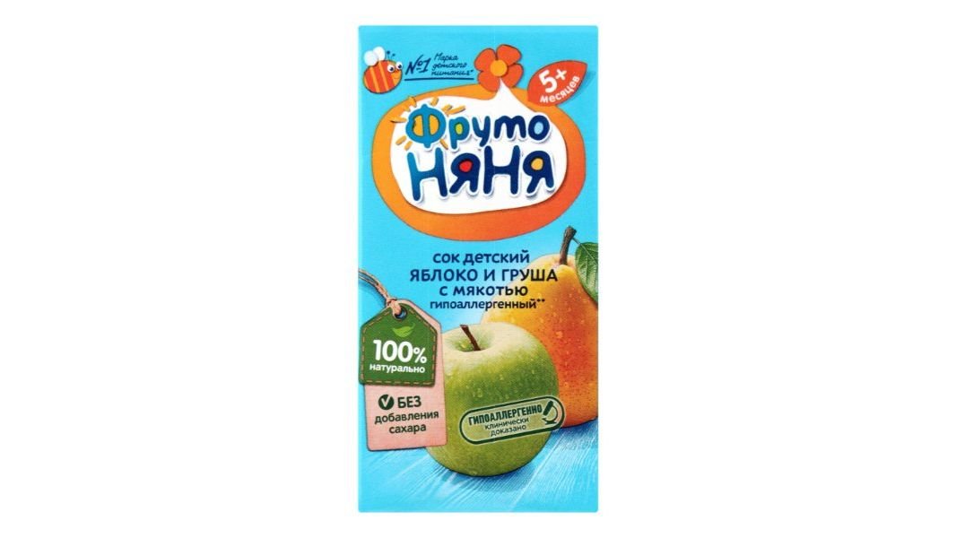 Сок ФРУТО НЯНЯ Яблоко и груша с мякотью 0,2л т/п