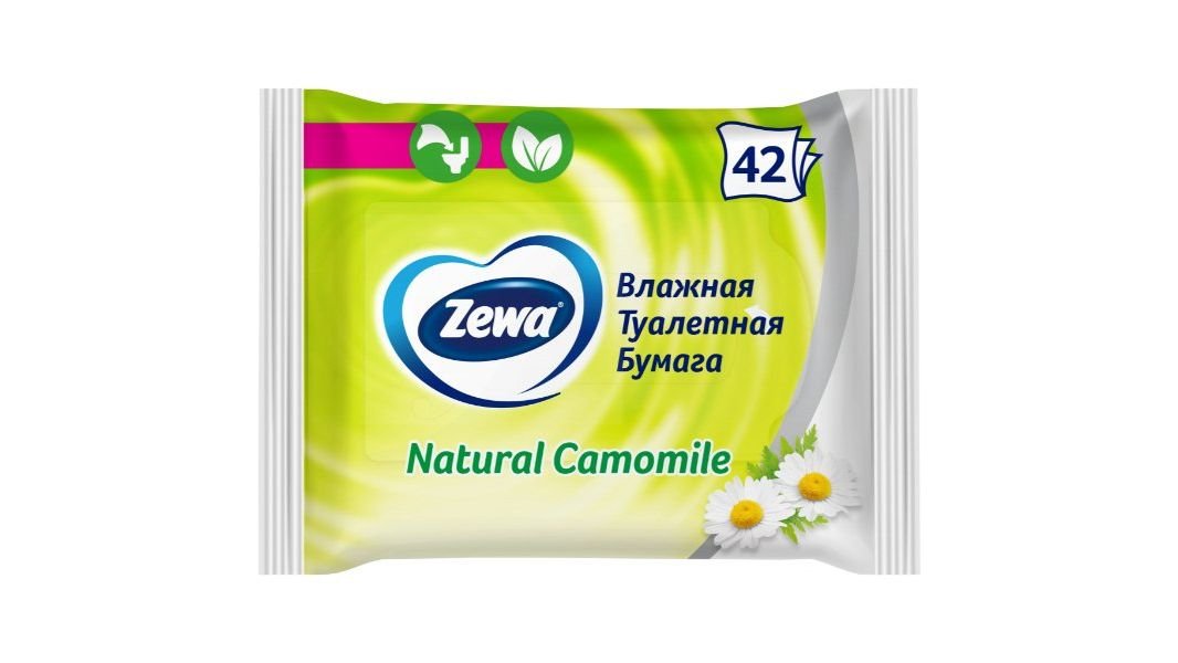 Бумага ZEWA Туалетная влажная Ромашка 42шт м/у