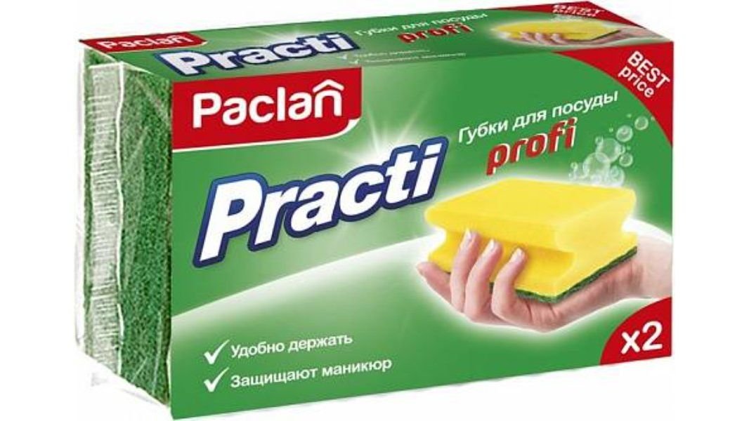Губка д/мытья посуды Paclan practi profi 2 шт