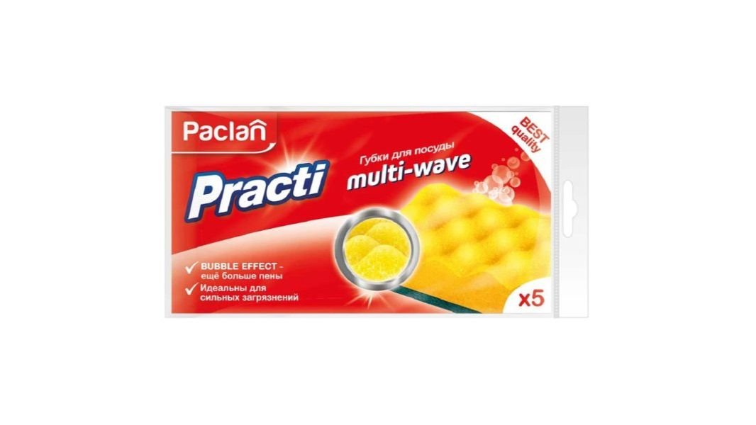 Губка д/мытья посуды Paclan practy multi wave 5шт