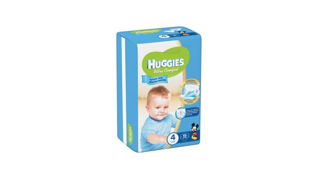 Подгузники Huggies ultra comfort для мал 4 8-14кг 19 шт