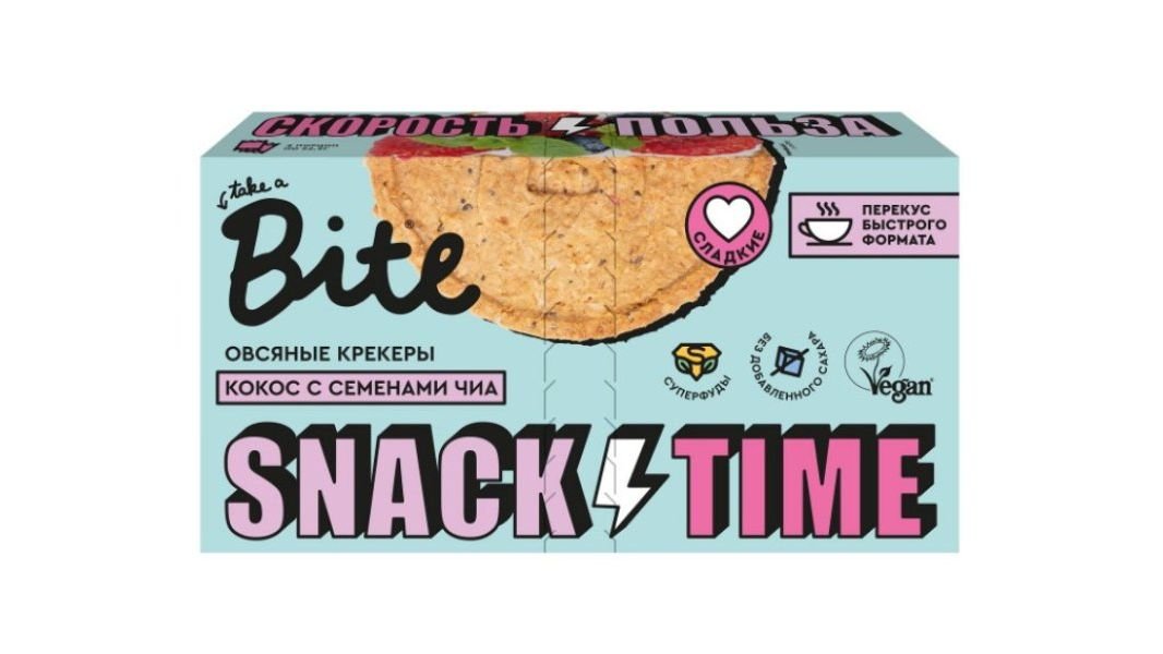 Крекеры Bite овс кокос семена чиа б/сахара 125г карт/уп