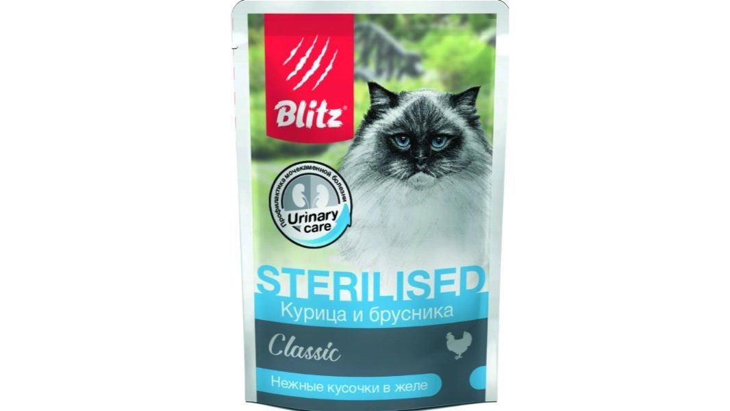 Корм для стерилизованных кошек Blitz Курица-брусника 85 г