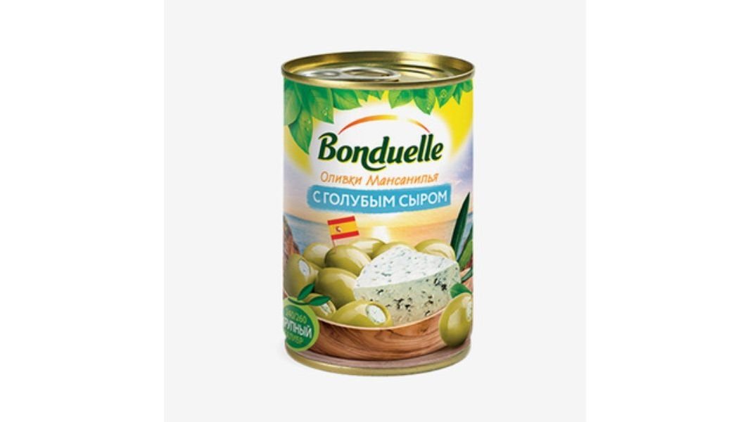 Оливки Bonduelle мансанилья с голубым сыром 300 г
