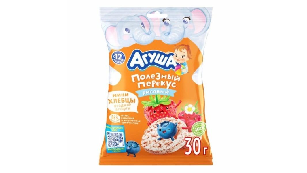 Хлебцы Агуша рисовые ягоды ассорти 0,2%, 30 г