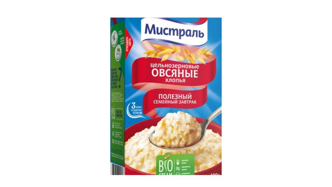 Хлопья МИСТРАЛЬ Овсяные Полезные 400г кор