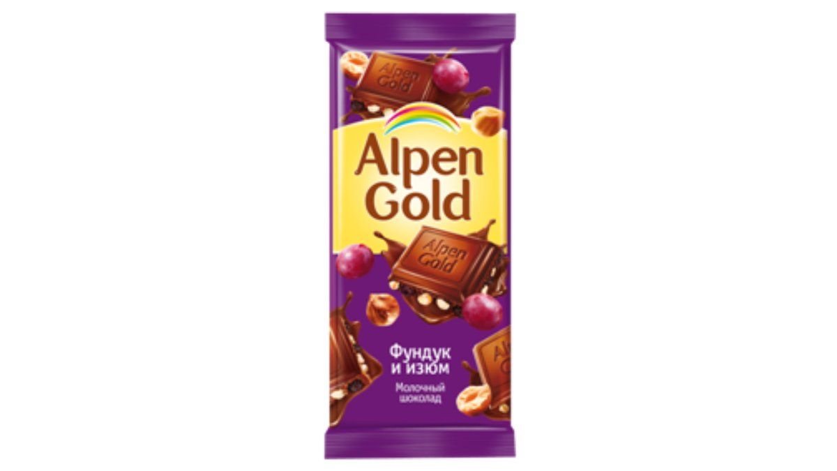 Шоколад Alpen Gold с фундуком и изюмом 90 г