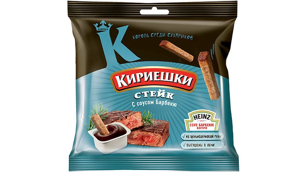 Кириешки сухарики HEINZ ржан Стейк с соусом Барбекю 60 г + 25 мл