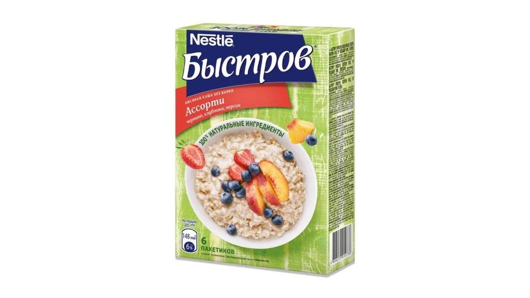 Каша Быстров овсяная клубника. персик. черника 240 г