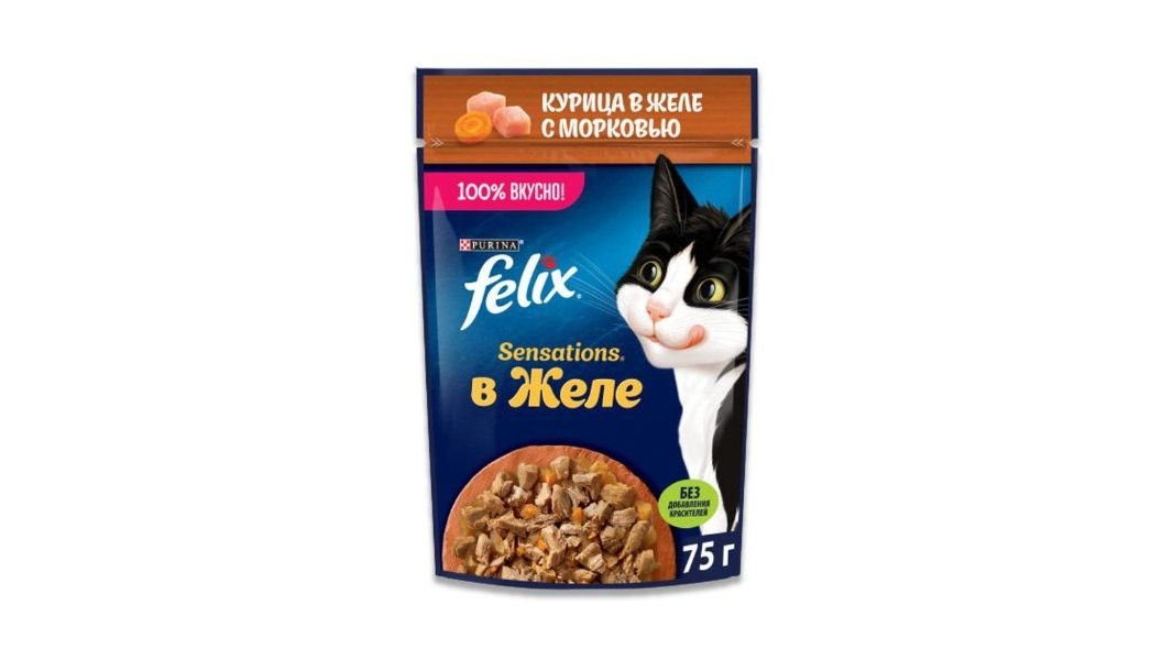 Корм FELIX Sensations Желе Курица и морковь 75г