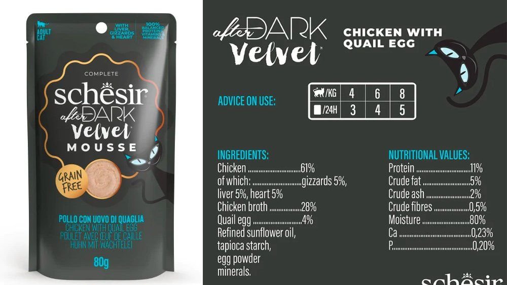 Schesir After Dark Cat Velvet Chicken With Quail Egg In Mousse Pouch 80g