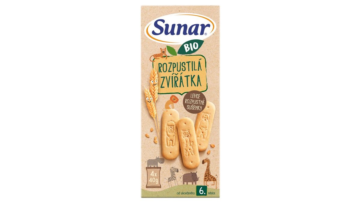Sunar Bio rozpustilé zvieratká, sušienky s vanilkovou príchuťou 4 x 40 g (160 g)