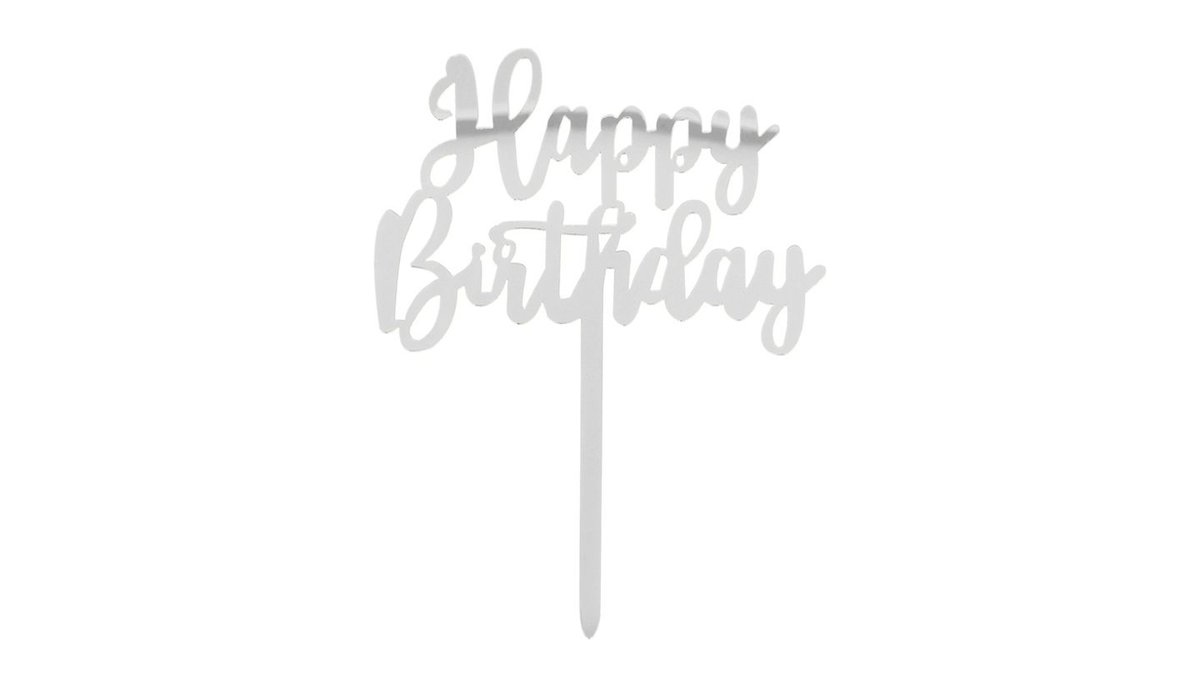 Happy Birthday kakunkoriste hopeanvärinen 15,5 x 11 cm