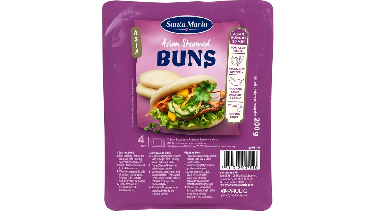 Santa Maria Steamed Buns Asian, 4-pack, 200 g