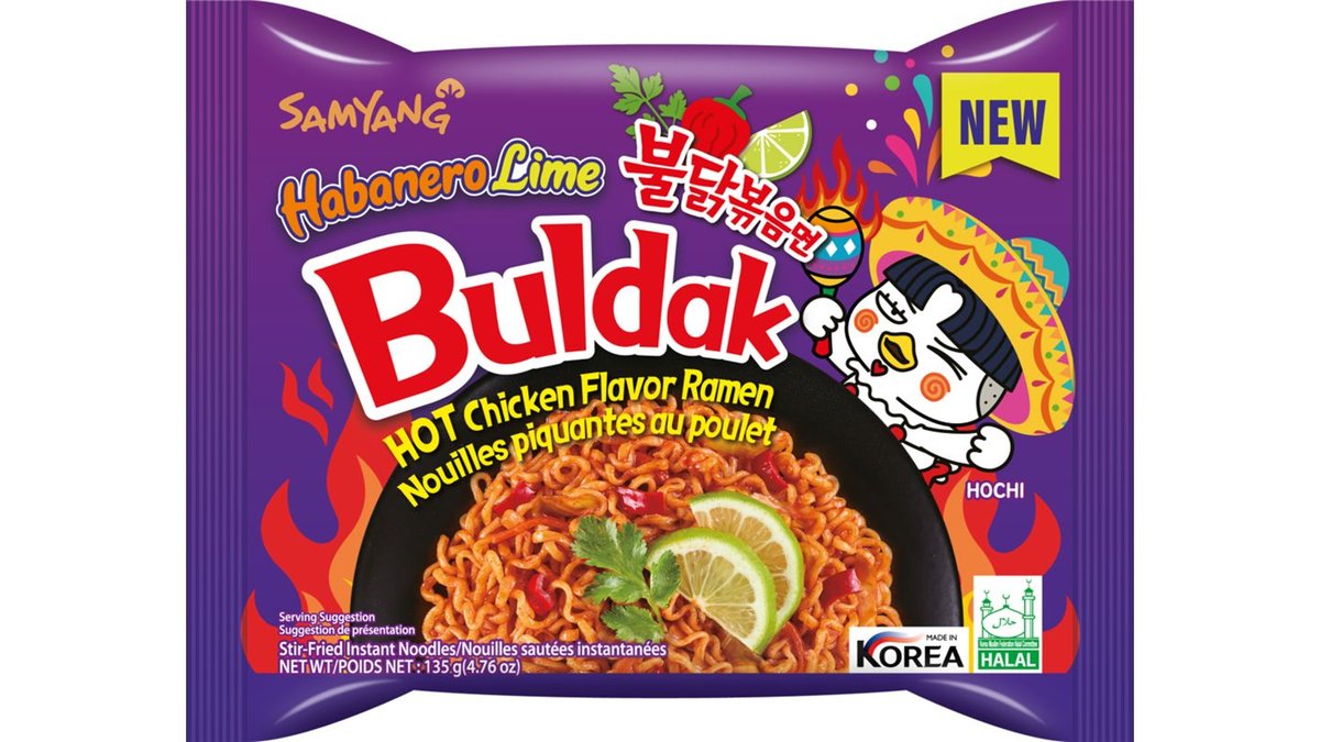Hot Ramennudler m. kyllingesmag, habanero & lime, Buldak Samyang 140 g