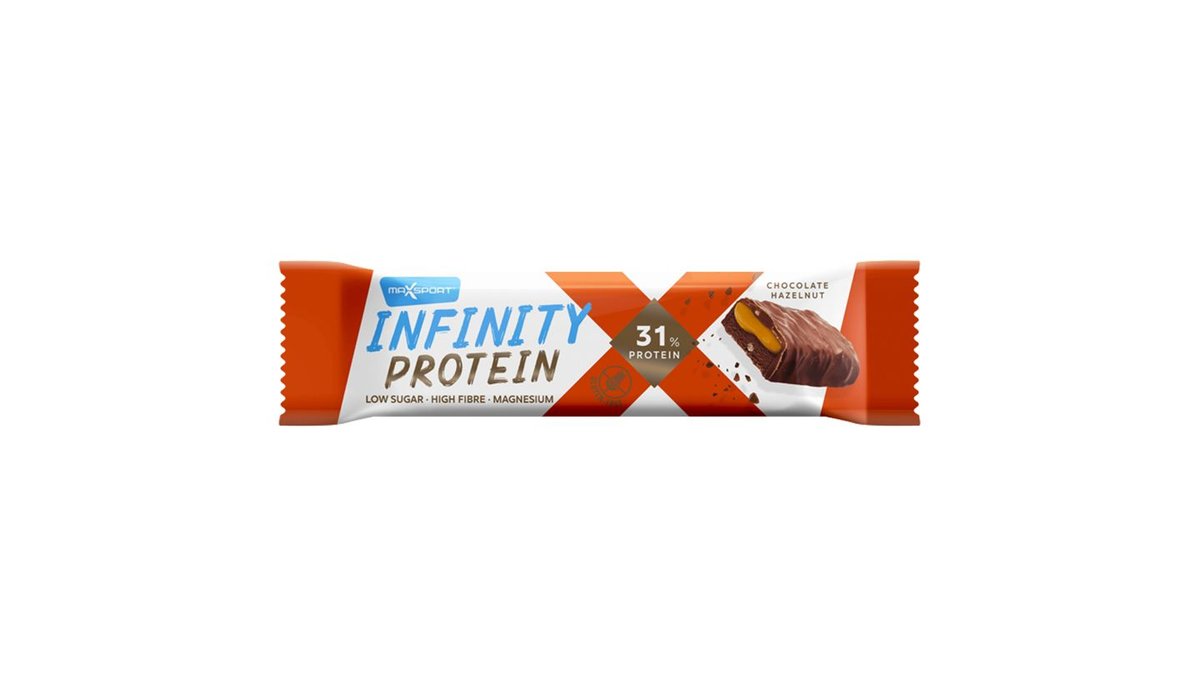 MaxSport Infinity Protein proteínová tyčinka s karamelovým prípravkom a lieskovými orieškami 55 g