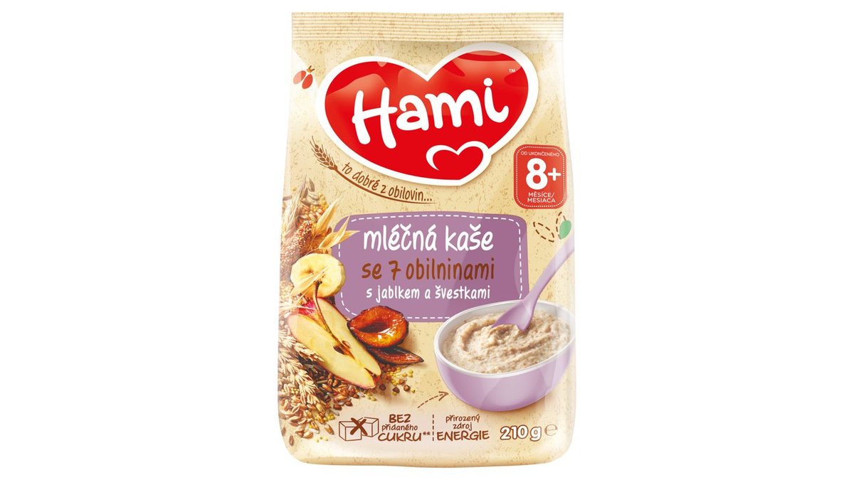 Hami Mléčná kaše se 7 obilninami s jablkem a švestkami 210g
